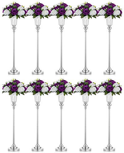 NUPTIO Blumenständer Metall Silber Vase: 10 Stück 77.5cm Hoch Blumenvase Hochzeit Ständer Trompete Vasen Metall für Silberne Hochzeit Mittelstücke Tischdeko Party Tafelaufsätze