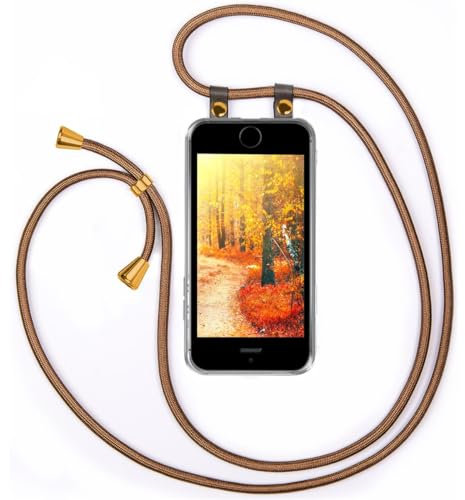 moex Mobile Phone Chain, Compatible with iPhone 5s / 5 / SE (2016) Case with Strap Adjustable Length, Silicone Case, Transparent with Chain in Golden, Removable