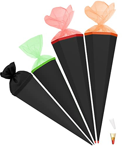 Schultüte - Rohling - SCHWARZ & orange - 85 cm - mit Holzspitze - 6 eckig - Tüllabschluß - Zuckertüte - Roth - Jungen Mädchen - einfarbig Uni - Schultütenrohl..