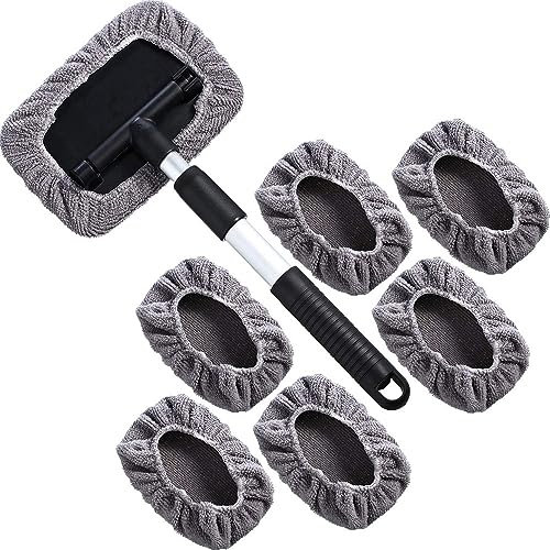 MEROURII Teleskop Scheibenreiniger, Autowaschbürste, 180 Grad Drehbar, Auto-Reinigungswerkzeug mit 7 Stoffdecke und rutschfest Griff für die Windschutzscheibe