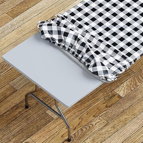 Sorfey Tischdecke mit Gummizug, Vinyl mit Flanell-Rückseite, passend für rechteckige Tische mit den Maßen 182,9 x 76,2 cm, wasserdicht, leicht zu reinigen, Kariertes schwarzes Design