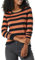 Amazon Essentials Damen Leichter, Langärmeliger Pullover Mit Rundhalsausschnitt (Erhältlich in Übergröße), Schwarz Karamell Rugby-Streifen, XXL