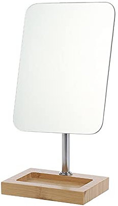Hosoncovy Wooden Desktop Mirror with Stand - Tabletop & Full Length - Makeup & Vanity Mirror for Bathroom & Bedroom (Rectangle)