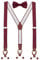 Herren Hosenträger Fliege Set 2 WAY TO WEAR 6 Leder Knopfloch 3 Clips Y-Form 3,5cm Breit Verlängerte Hosenträger für Körpergröße 160-200cm - Gepunktet Bordeaux Rot