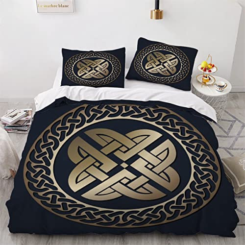 JWFGTT keltisch Bettwäsche 135x200cm 3D Drucken Skandinavischer Talismanzauber Bettbezug Set Weich Microfaser für Kinder Jungen Mädchen Erwachsener 3 Teilig Hypoallergen Bettwaren