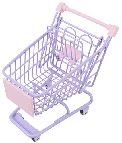 TOYANDONA Mini Supermarket Handcart Metal Shopping Cart Toy Kids Shopping Trolley for Pretend Play (Lavender)