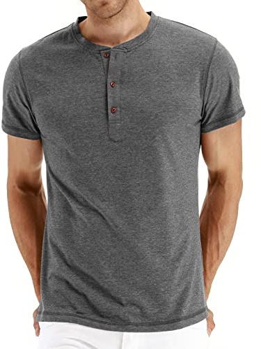 Hisir Camicia Henley Uomo Estate Classica Cotone Manica Corta Button Down Camicia Casual Uomo Camicie
