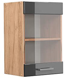 Vicco Küchenglasschrank R-Line, Anthrazit Hochglanz/Goldkraft Eiche, 40 cm