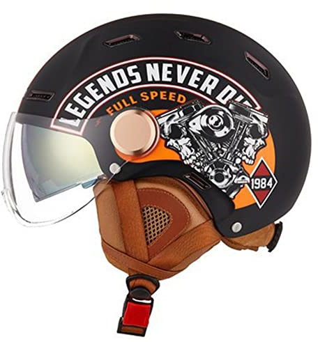 ZLYJ Retro Open Face Demi Jethelm Rollerhelm mit Visier Vintage Open Face Motorradhelm ECE-geprüfter Schalenhelm H,Small