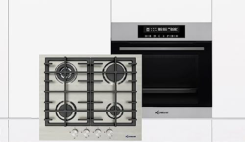 Set de cuisinière encastrable four + plaque de cuisson à gaz, rallonge télescopique 1 compartiment, plaque de cuisson à gaz vitrocéramique non en verre Brûleur WOK 4 kW