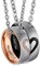 Brateuanoii Collier Couple,Anneaux Pendentif, Bague Homme, Femme Or Rose En Acier Inoxydable,Cœur Amour Éternel Classique Avec Chaîne De Métal Cadeau Pour La Saint-Valentin Amour Couple Bague