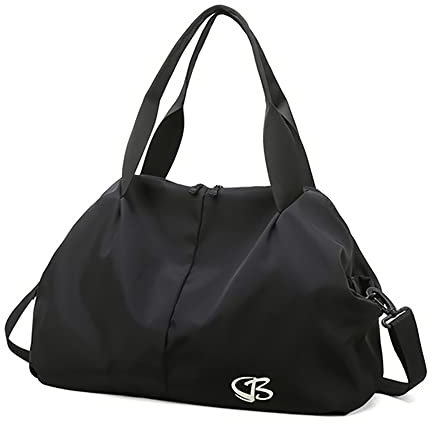 Vllcsla Sac de Sport Femme Petit, Poche Humide, 45x27x20 cm, Imperméable Sac à Bandoulière de Sport/Voyage, Sacs de Week-End à Main, Sacs de Voyage Femme Piscine, Léger, Doux (Noir)