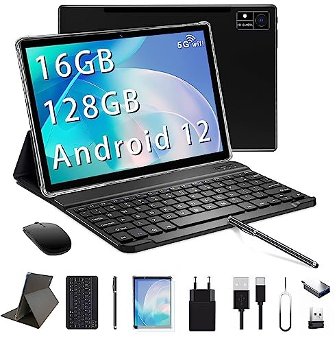 ZONKO Tablet 10 Zoll 16(8+8) GB RAM+128GB ROM (1TB TF), Android 12 tablett 5G WiFi, MTK8183 Octa-Core, 13MP 1080P FHD Video, 7000mAh Akku, 3-in-1 Tablet mit Tastatur Stift-GPS OTG Typ-c |Silber|