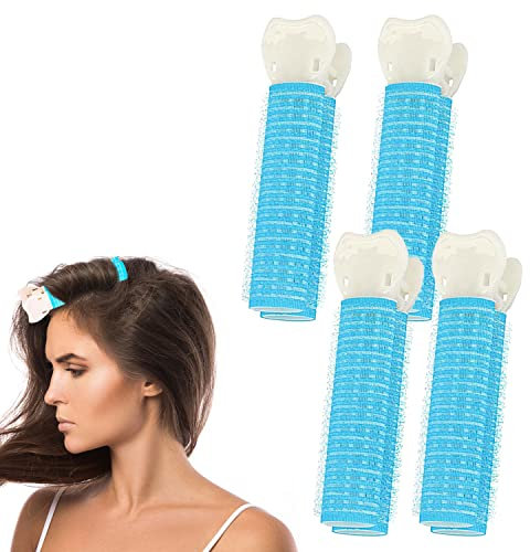 Rouleaux de cheveux avec pinces, 4 pièces pince volumatrice instantanée pour cheveux, rouleaux pour cheveux bigoudis auto-agrippant rouleau de cheveux volumisant pince à racine (bleu)