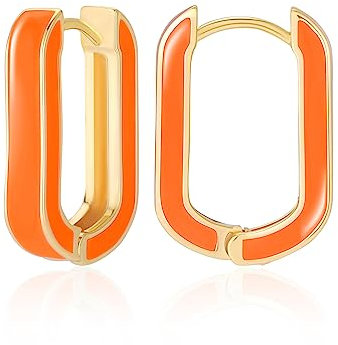 MESOVOR 18 Karat Vergoldete Creolen Ohrringe mit Emaillefarbe, U-förmige Kleine Leichte Huggie-Ohrringe Geschenke für Frauen und Mädchen (Heißes Orange)