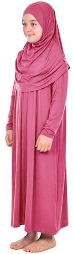 Prien Gebetskleidung Für Kinder, Mädchen Muslim Kleider, Lange Ärmel Abaya Mit Hijab, Islam Kleidung Frauen, Damen Muslimische Kleid Set, Gebetskleid Jilbab Khimar Ramadan (Altrosa)