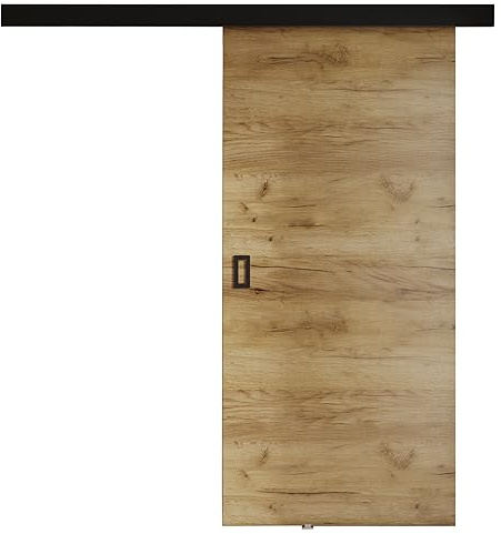 KIER FURNITURE Schiebetür Komplettset WERDI 100 - Innentüren Komplettset - Wohnzimmer Schiebetür - Modern Schiebetüren - Sliding Door - Tür Eiche Sonoma 106x205x1,6 cm