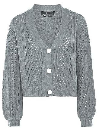 faina Damen Modischer Pullover mit V-Ausschnitt und Perleneinlage Acryl HELLGRAU Melange Größe M/L