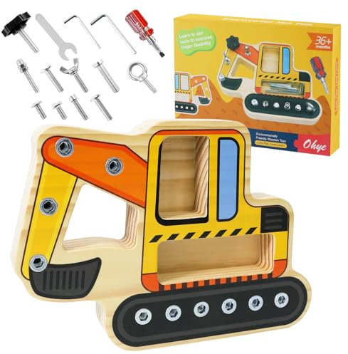 Montessori Spielzeug 2 Jahre, Montessori Spielzeug Bagger, motorikspielzeug schraubenzieher, holzspielzeug, spielauto zum Schrauben, Kinder akkuschrauber Spielzeug, Montessori Driver Board