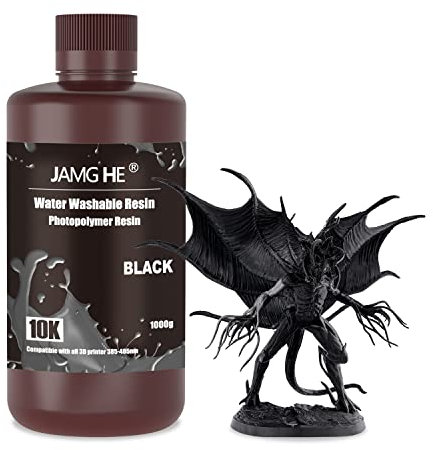 3D Printer Resin, JAMG HE 10K Water Washable Resin for LCD DLP SLA 405nm Printer UV-Curing Photopolymer Rapid High Precision Low Odor Standard Resin (Black)
