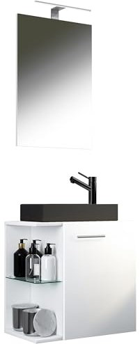 VCM 3-TLG Set | Waschplatz für Gäste WC | Gästebad | Waschtisch mit Spiegel | Badezimmer Set – Hausa SP-BL Weiß