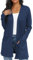 QIXING Casual Leichte Strickjacke Damen Lang Elegant Dünne Strickjacke Lange Ärmel mit Taschen Open Front Cardigan Damen Herbst (Marineblau, L)
