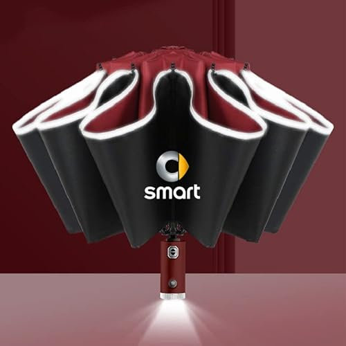 LAPOOH Automatic Umbrella for Smart 451 453 Fortwo Forfour with LED Flashlight Reflective Stripe Reverse Light Umbrella Accessories,-Red