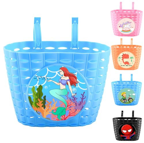 LUKIUP Meerjungfrau Fahrradkorb Kinder, 20x15x13 cm Fahrradkorb Kinder Vorne, Fahrradzubehör, Abnehmbar Wasserdicht Robuster Fahrradkorb für Kinder Junge Mädchen, Schule, Outdoor