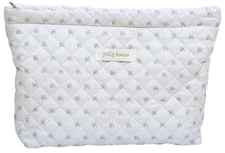 ZOKJSW Groß Kapazität Baumwolle Gesteppte Kulturtasche - Reise Kosmetiktasche für Damen Herren Kinder mit Blumenmuster Coquette Make-up-Tasche (Beige Blumen)