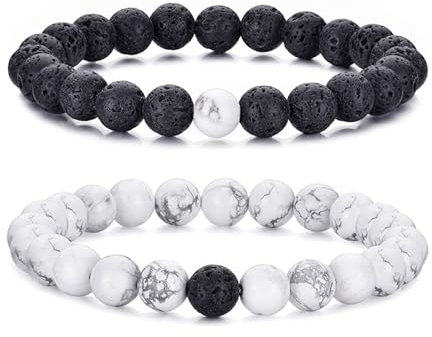 RANKEEF Perlenarmband Herren, 8 mm Perlenarmbänder Set, Stretch-Armbänder Herren, Verstellbares Schwarzes Kristall-Perlenarmband Perlen Armband Herren