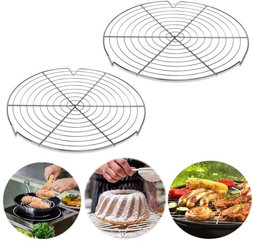 thirei 2 Stück Auskühlgitter Rund, Rund Kuchen Kuchenrost, Metall Abkühlgitter, Tortengitter Durchmesser 30 cm Kuchengitter, Gleichmäßiges der Gebäcke,Passen für Topf/Ofen/Fritteuse