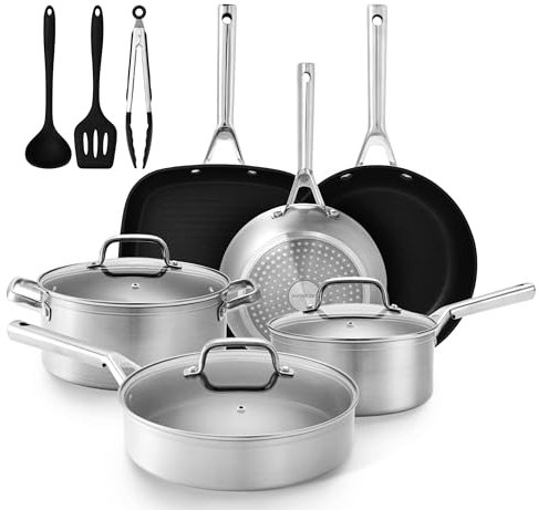 HAFMOOBEY Pots and Pans Set Nonstick, 18PCS Ceramic Induction Oven Safe Cookware Sets with Frying Pans, Saucepan & Cooking Pots with Lid, PFAS Free