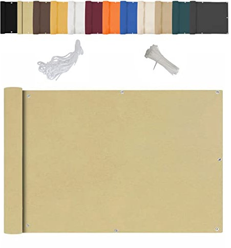 Rivestimento per balcone 90x450 cm, griglia per recinzione balcone, protezione solare, opaca, resistente alle intemperie, rete ombreggiante con corda, per veranda, terrazza, cortile, terrazz