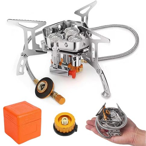 CAMPGEEKS Estufa de gas para camping, plegable al aire libre, estufa de gas de 3 cabezales, 6800 W, resistente al viento, ahorro de energía, horno portátil con encendido piezoeléctrico, para barbacoa,