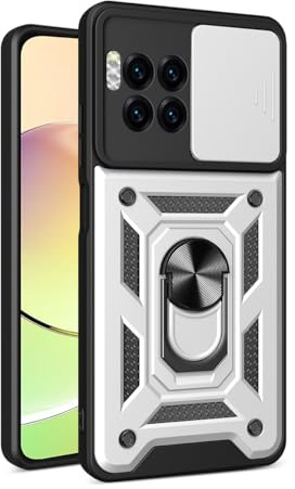 UPLAI Hülle für T-Mobile T Phone 2 Pro 5G / REVVL 7 Pro, Slim Stoßfest Rüstung Handyhülle mit Gleiten Kamera Cover und Magnetisch Ring Ständer, PC + TPU Dauerhaft Schutzhülle.Silbrig