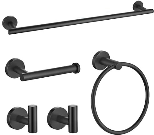 Yolispa Mattschwarzes Badezimmer-Hardware-Set, 5-teiliges Edelstahl-Badetuchstangen-Sets, Badezimmer-Sets Zubehör, Wandmontiertes Badezimmer-Handtuchhalter-Set, Handtuch- und Toilettenpapierhalter-Set