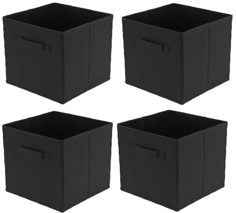 JF HOME BLISS 4 Pcs Cube Storage Box Collapsible Organizer Bin 27x27x28cm Cubes Fabric Storage Bins with Handles Open-Top Toys Box for Closet Shelves Drawer Bedroom Black