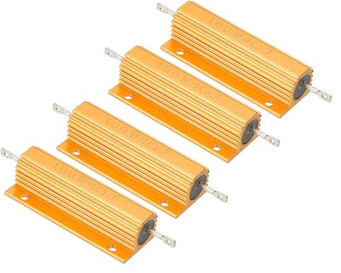 PATIKIL 100W 4 Ohm Aluminum Shell Resistor, 4 Pack Aluminum Housing Resistor Housed Case Wirewound Resistors Screw Tap Power Resistor 5% Tolerance, Golden