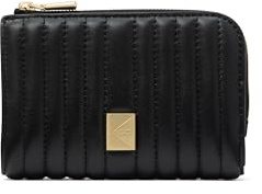 kate spade new york Damen Deco Pebbled Leather Small Compact Wallet Kompakte Brieftasche, gesteppt, schwarz
