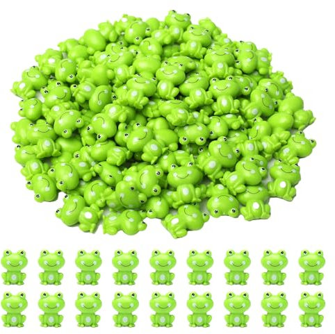 GlamRays 100Pcs Mini Grüne Plastik Frosch, Kleine Frosch Skulpturen Winzige Frosch Zu Verbergen Feengarten Miniatur Puppenhaus Heimdeko Frosch Dekorationen für Party