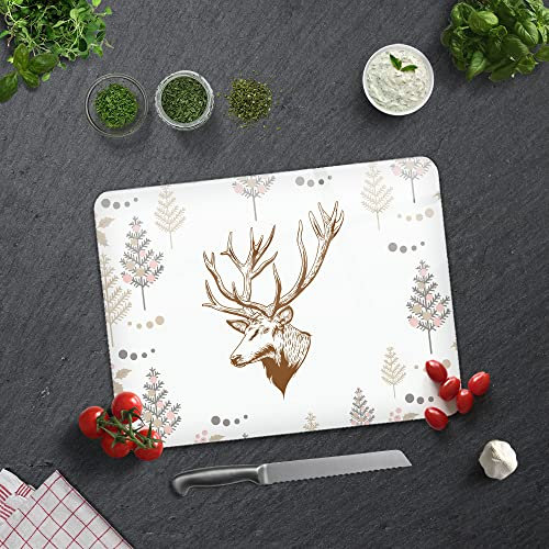 Hygienic Glass Worktop Saver Chopping Board for Kitchens, Rectangle with Rubber Feet, Heat Resistant, Non-Slip | 30cm x 40cm | (Cervus Deer)