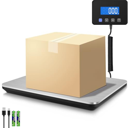 Collazoey Paketwaage, 200 kg/ 10 g Wiederaufladbare USB-Plattformwaage mit Halte/Tara Funktion, Präzisions Digital Postwaage aus Edelstahl und 4-Punkt Sensor mit LCD, Geeignet für Paket/Gepäck/Lager