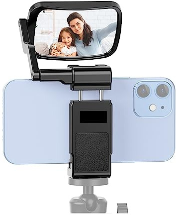 SOFTTO Teleprompter Flip Mirror Kit Telefon Kamera Periscope Vlog Selfie Halterung Telefon Clip mit Kaltschuh Universal Breite Gerätekompatibilität