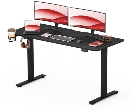 SANODESK Bureau Gaming Réglable en Hauteur 140x60 cm, Bureau Assis Debout, Table Électrique avec Fonction de Mémoire, Fonction de Rappel de Sédentarité, Noir