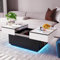 URCheers Coffee Table, LED Coffee Table with Hidden Storage Space, Large-Capacity Side End Table for Living Room, Adjustable Coffee Table with Open Storage Spaces on Both Sides and Bottom LED light