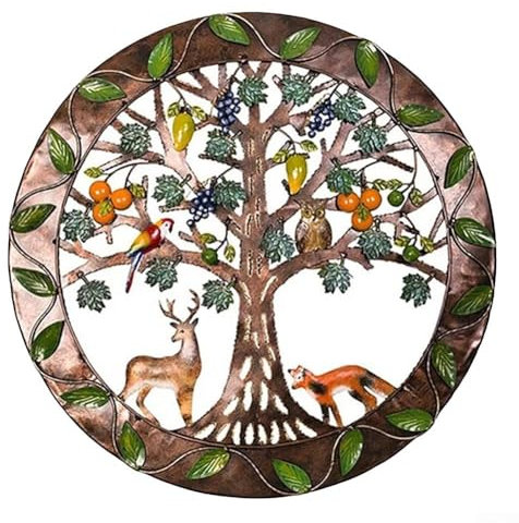 Inspirierender Baum, Metall-Wandkunst, lebendiges Design mit kreativer Tierwelt, perfekt für Innen- und Außenbereiche