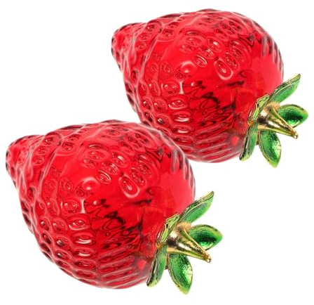 Zerodeko Kristall Erdbeer Fruchtfiguren 2 Stück für Wohnraum Dekoration | Transparent Glänzend, Metallanteile, Tischobjekt für Zuhause, Europäischer Stil, Rot