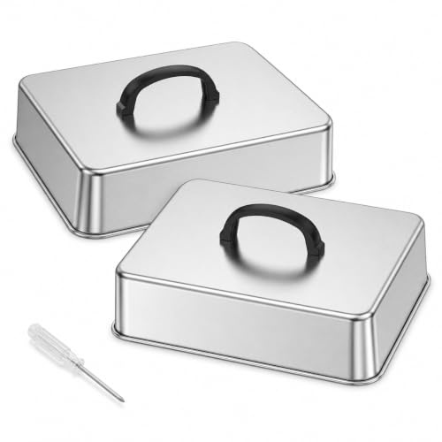Burgerglocke Edelstahl, 2 Stück Grill Glocke Burger mit Sicherheitsgriff, Grilldeckel Edelstahl, für Grill Steak Teppanyaki Innen und Außen, 28.5x22x10.5cm(Rechteck)
