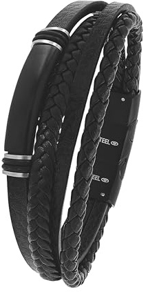 Tom Tailor Identarmband für Herren, Edelstahl und Leder und Kautschuk, 20+1,5 cm, schwarz, Geschenkidee, Armschmuck, Herrenschmuck, 2100691