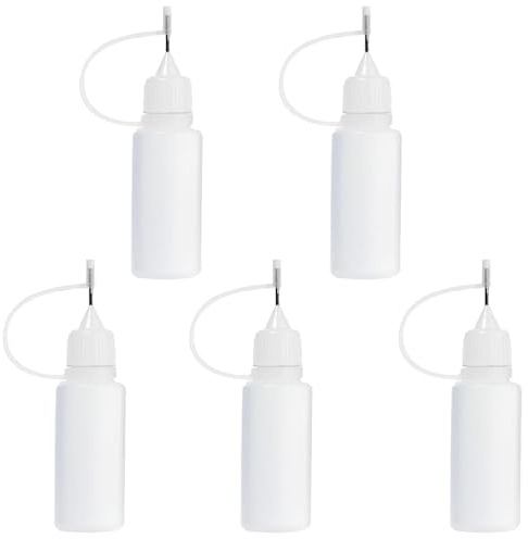 Kaquxibix 5-Piece Precision Tip Applicator Bottles Set for Crafting – 10ml Refillable Squeeze Bottles with Fine Needle Tips for Glue, Ink, and Paint